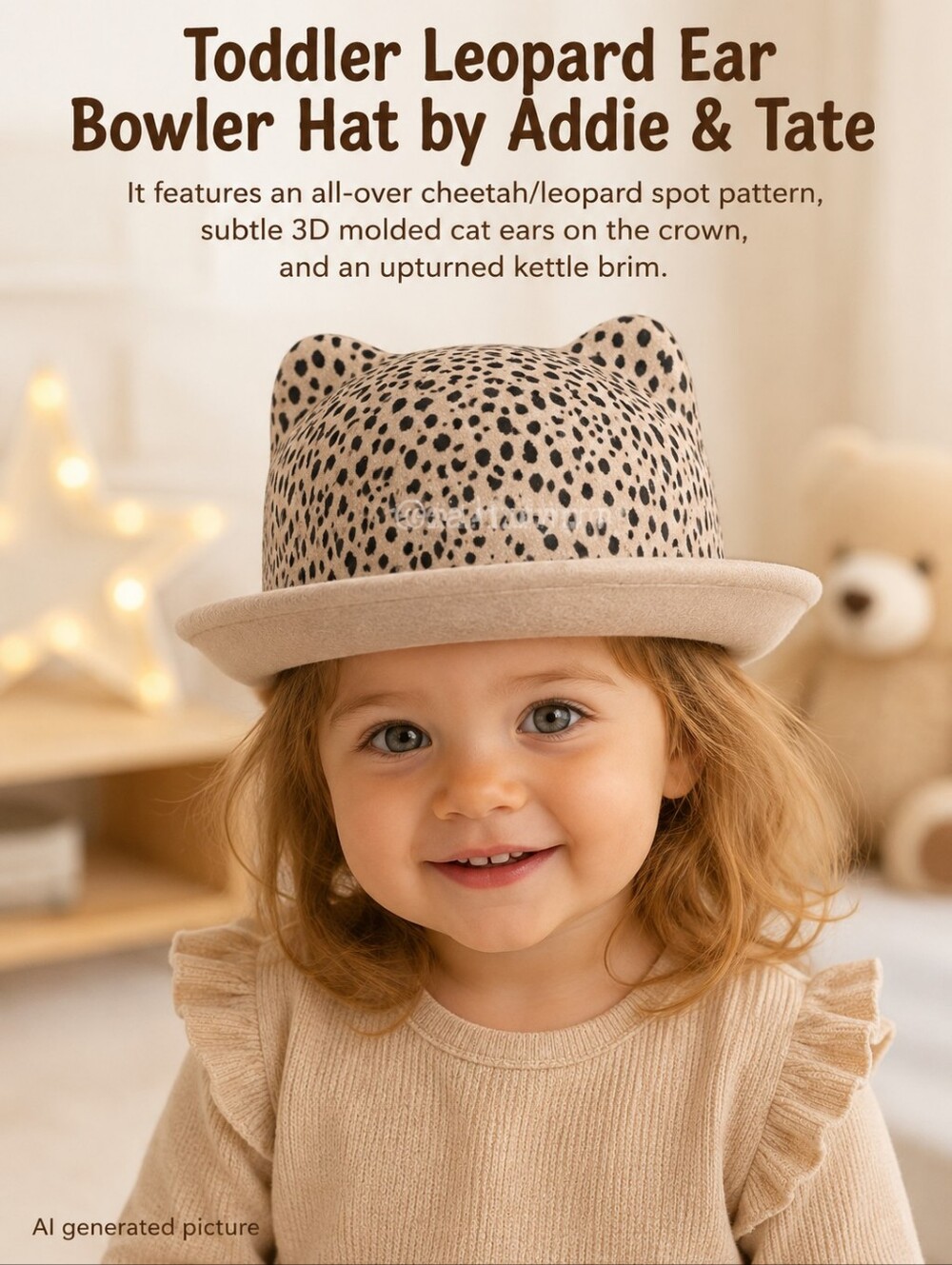 Toddler Leopard Ear Bowler Fedora Hat by Addie & Tate